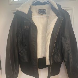 Fleece lined faux leather bomber
